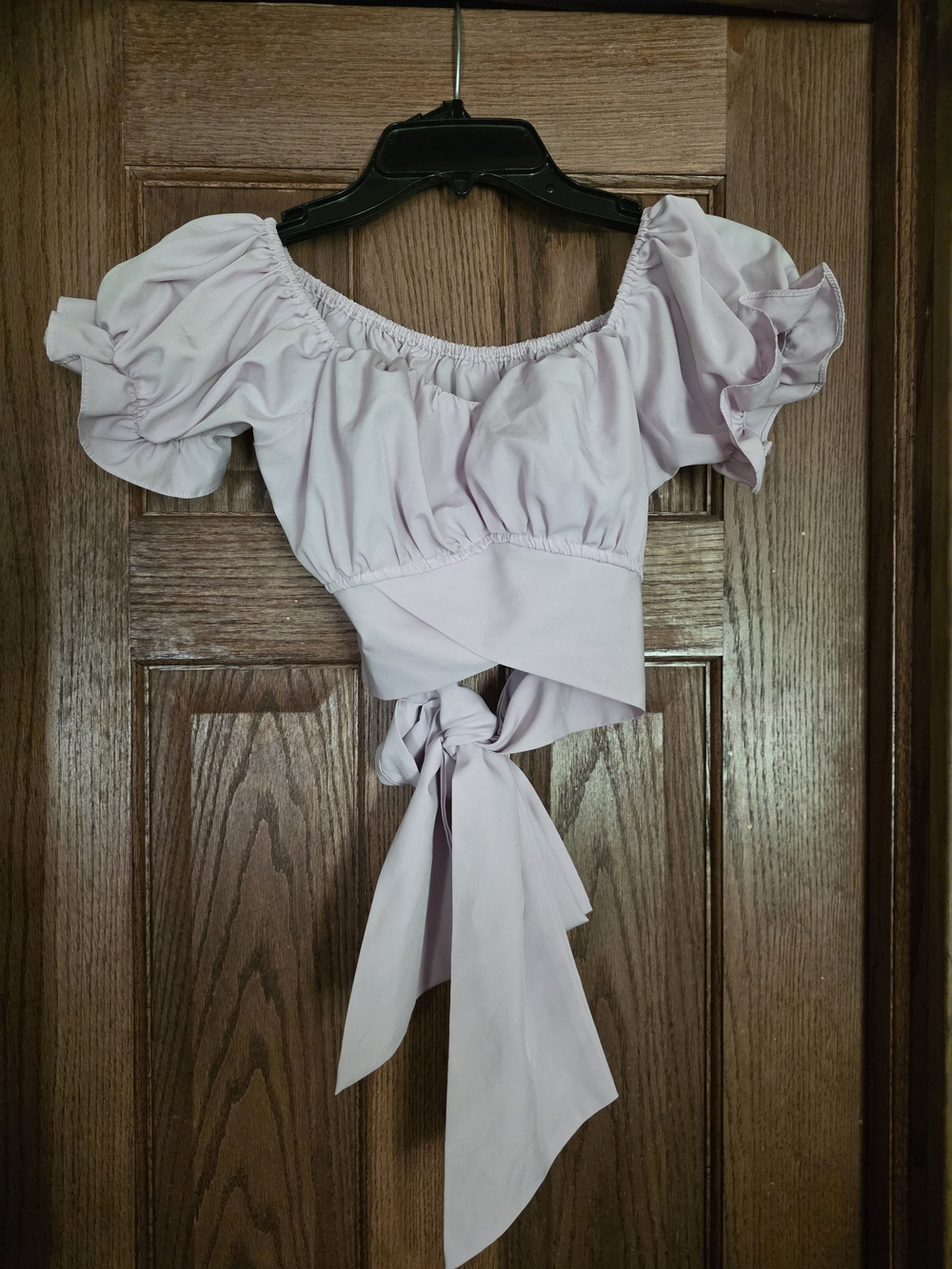 Lyaner Wrap Around Puff Sleeve Crop Top